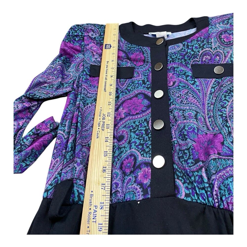 Vtg 90's Purple Paisley Floral Midi Dress Size 12 S/MED Retro Bold Buttons USA - Picture 9 of 11